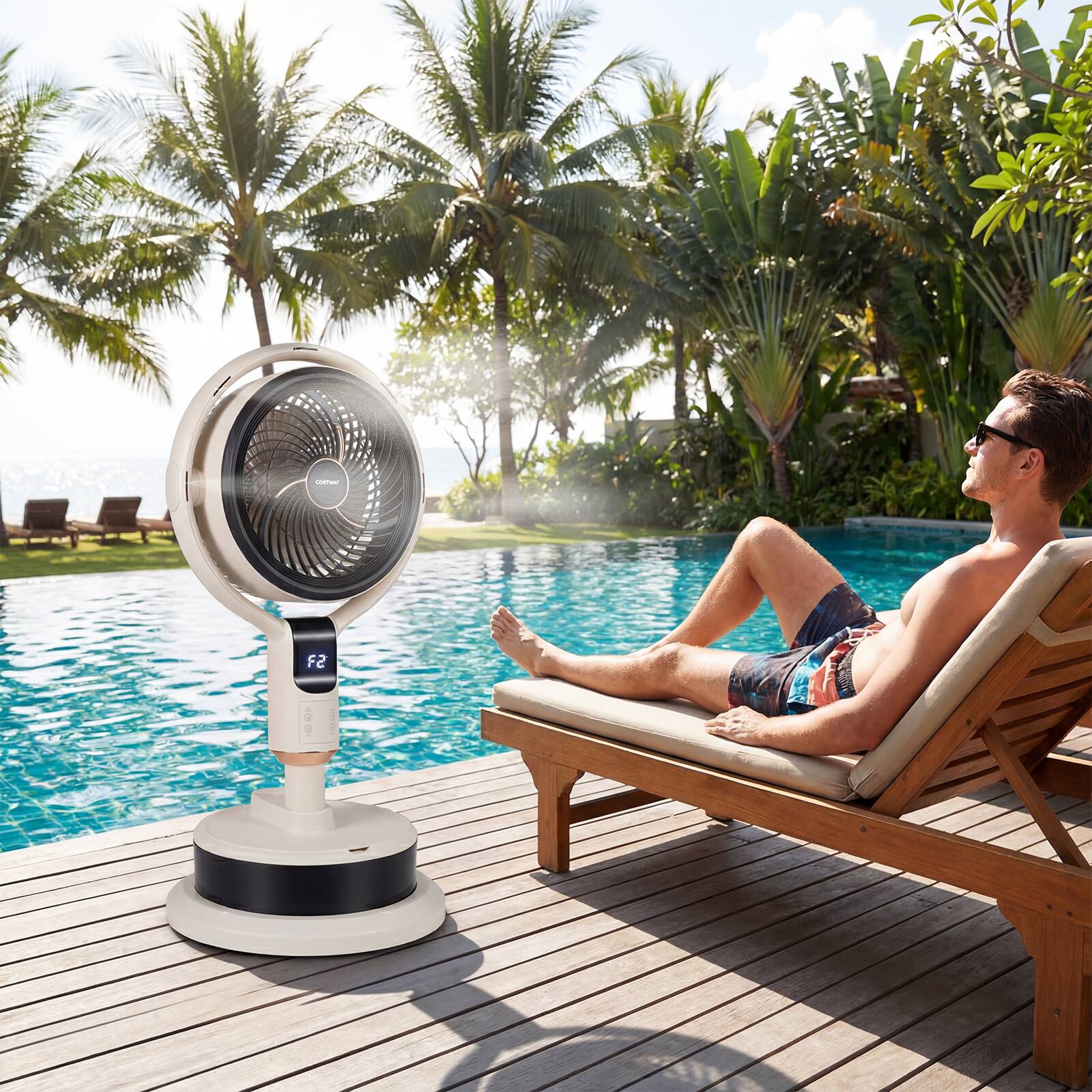 Alt View 3. Costway - Costway Misting Pedestal Fan, Air Circulator with 90° Auto Oscillation, Floor Standing Fan - White.