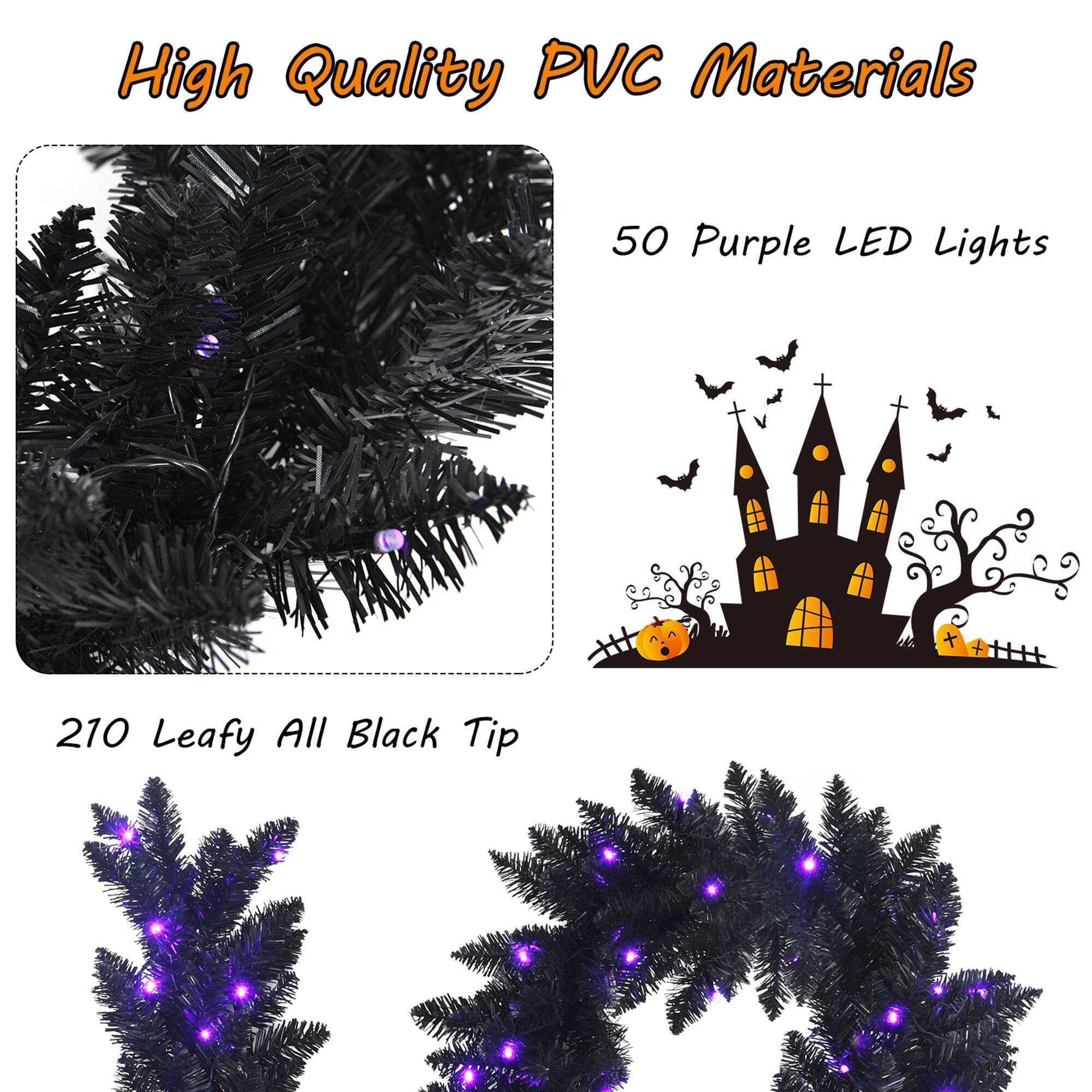 High Quality PVC Materials

50 Purple LED Lights

210 Leafy All Black Tip