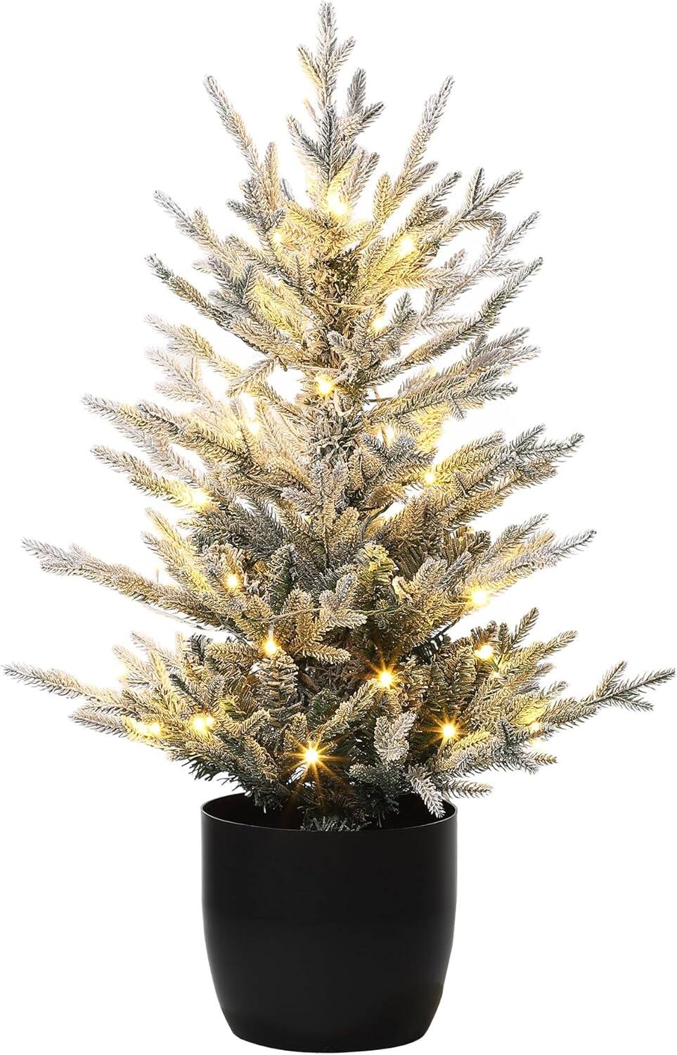 Front. Qeetex - 3FT Pre-Lit Christmas Tree Artificial Christmas Trees with Lighting Xmas Trees with Lights Christmas Decoration - Green.