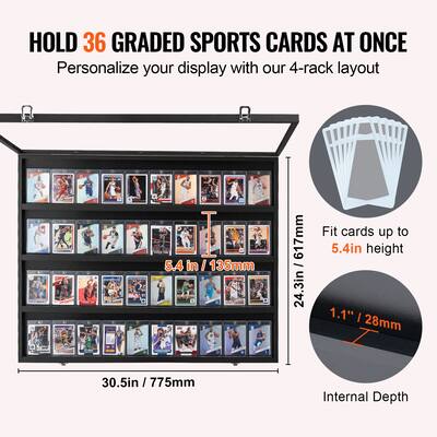 VEVOR 36 Graded Sports Card Display Case 30.5x24.3x2.1 In Lockable Wall Cabinet With 98% Uv Protection Clear Pc Glass For Baseball Football Basketball VEVOR 36 Graded Sports Card Display Case 30.5x24.3x2.1 In Lockable Wall Cabinet With 98% Uv Protection Clear Pc Glass For Baseball Football Basketball