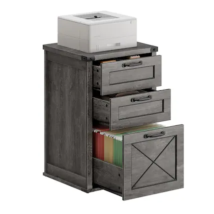 Front. Songmics Home - File Cabinet, Filing Cabinet with 3 Drawers, Printer Stand, Fit A4, Letter Size, Hanging File Folders, Modern Style - Misty Gray.