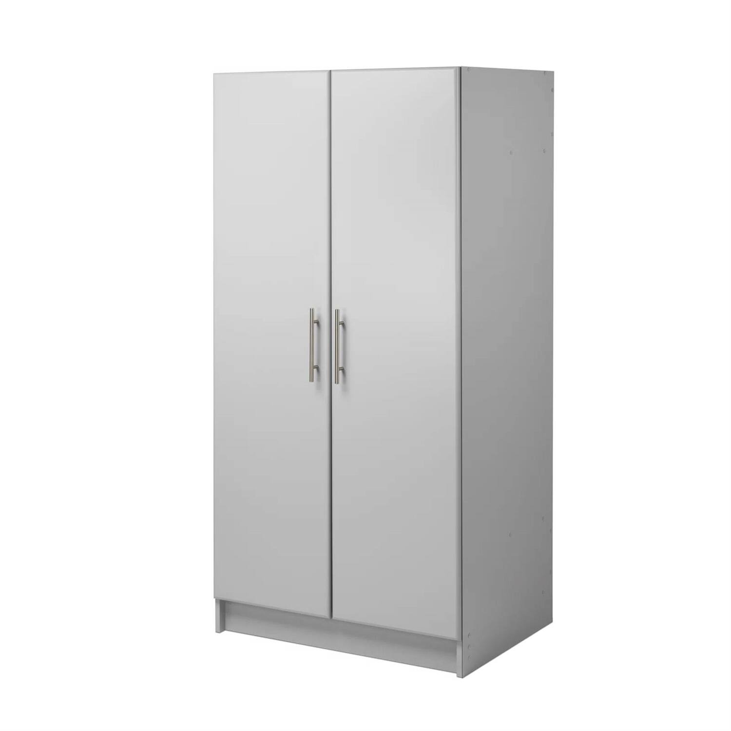 Back. Hivvago - Bedroom Armoire Wardrobe Cabinet with Hanging Rail in Light Grey Wood Finish - Light Grey.