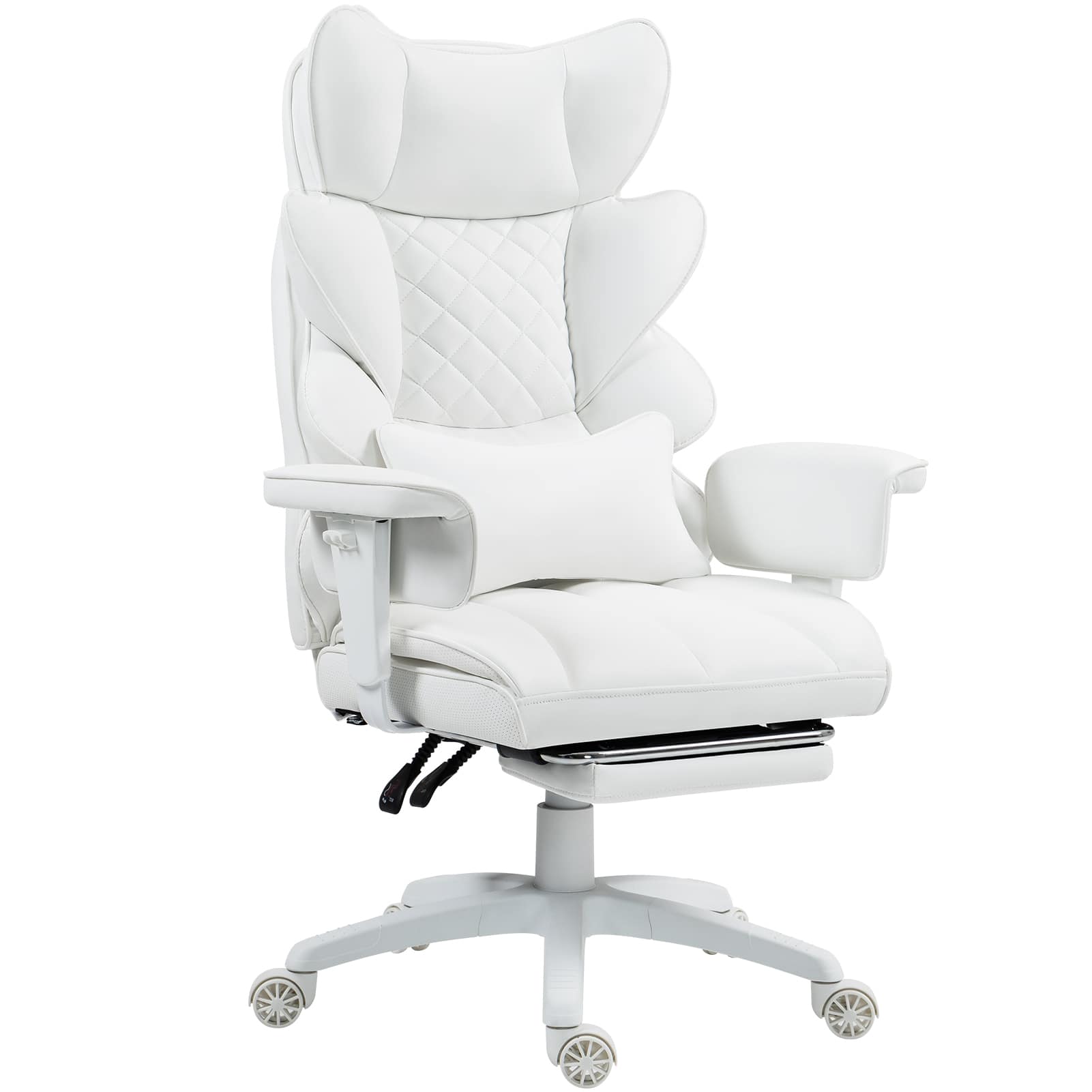 Front. Dowinx - Wide Back Executive Office Chair with Padded Pocket Spring Cushion, Reclining Gaming Chair with Footrest and Armrests - White PU Leather.