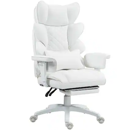 Front. Dowinx - Wide Back Executive Office Chair with Padded Pocket Spring Cushion, Reclining Gaming Chair with Footrest and Armrests - White PU Leather.