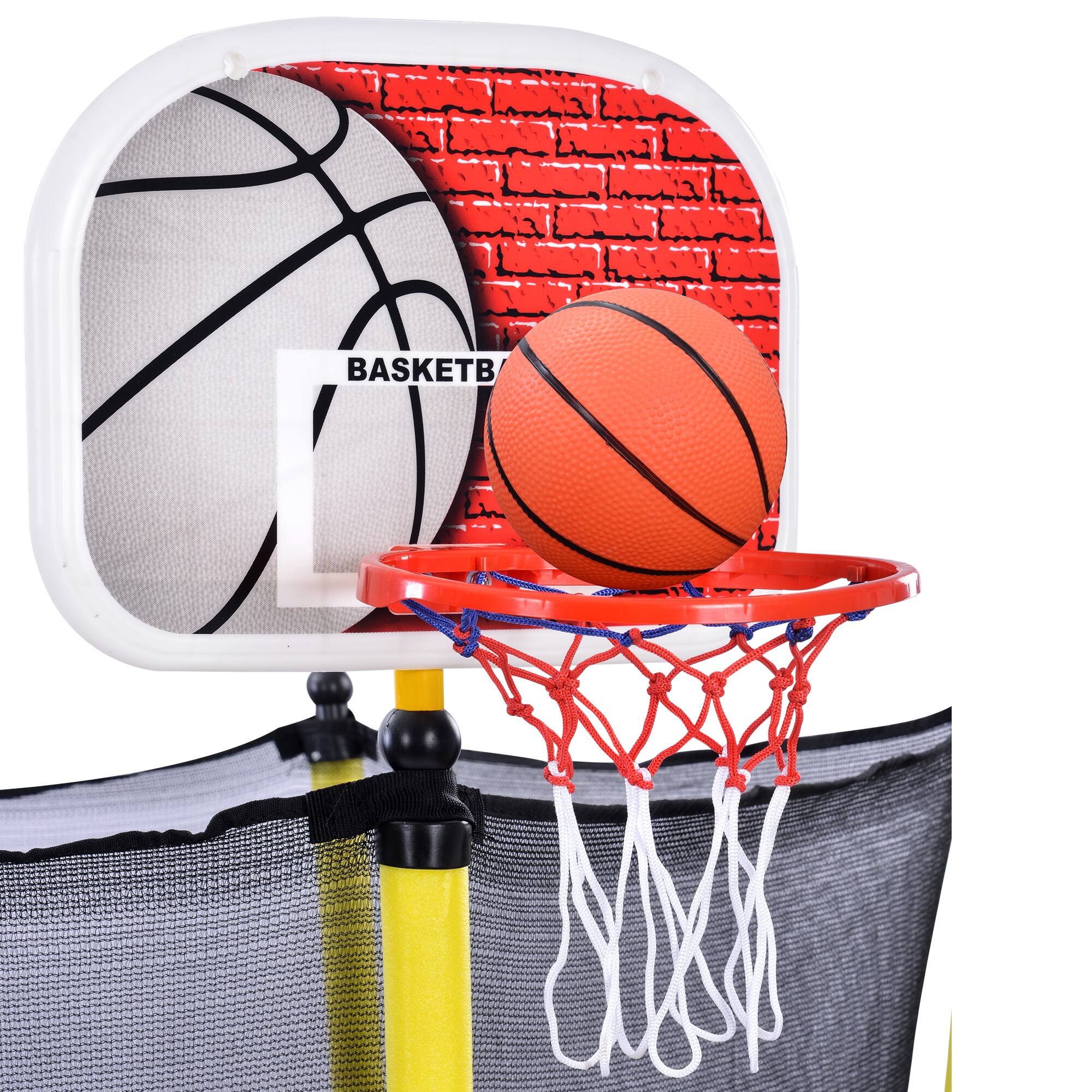 Alt View 1. Whisen - 5.5FT Outdoor Trampoline for Kids with Safety Enclosure,Basketball Hoop and Ball - Yellow.