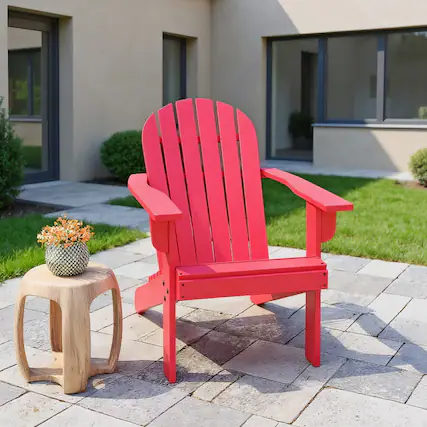 Front. Kadyn - Folding Chairs, Patio Outside Chairs, Lawn Chairs,Acacia Wood Lounge Patio Adirondack Chair with Inclined Seat-Red - Red.