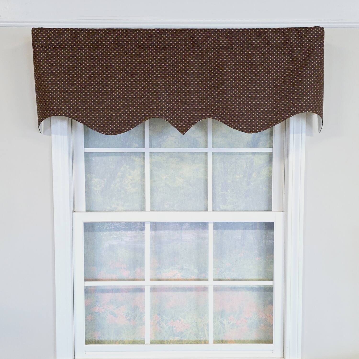 Angle. RLF Home - RLF Home 100% Cotton Metz Regal  Fully lined Windows Rod Pocket Valance 50" x 17"  Brown - Brown.