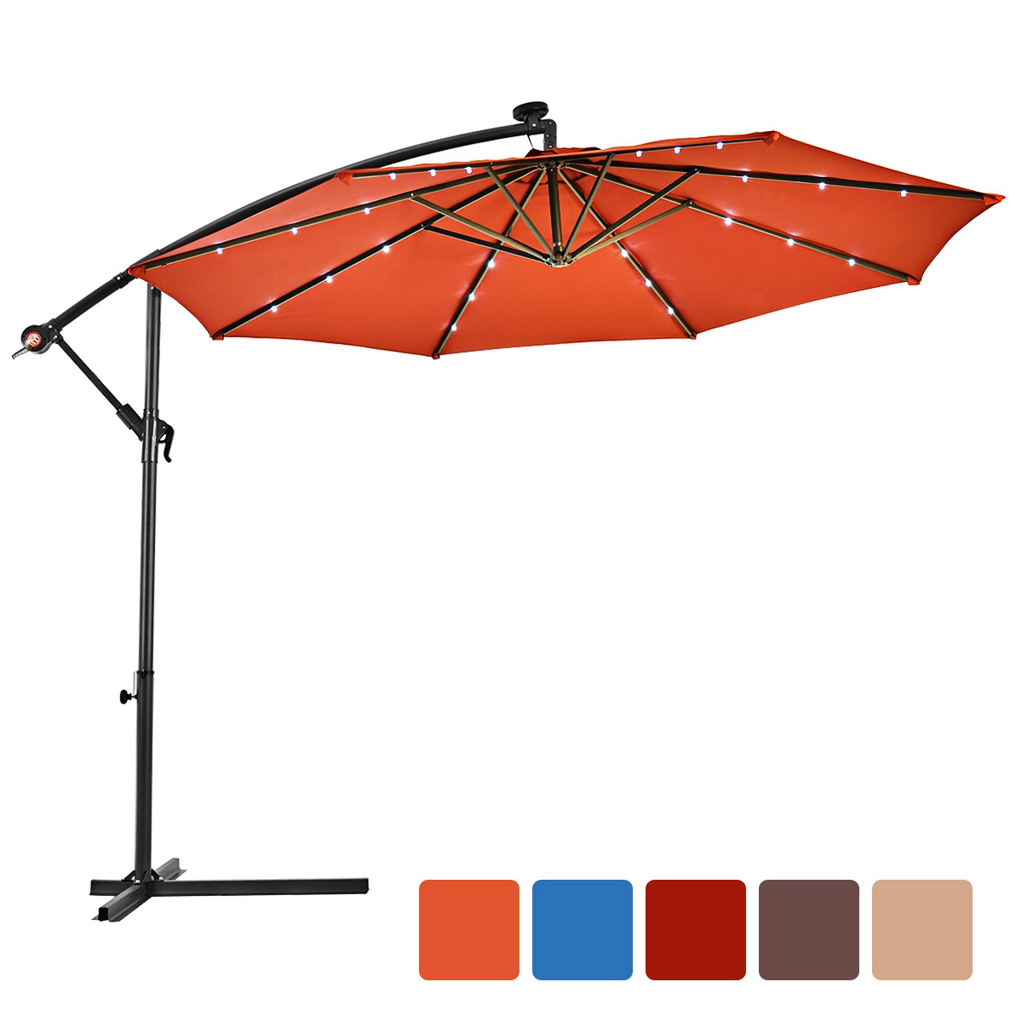 Alt View 4. Gymax - Gymax 10Ft Patio Solar LED Outdoor Offset Hanging Umbrella w/ 24 Lights Orange - Orange.