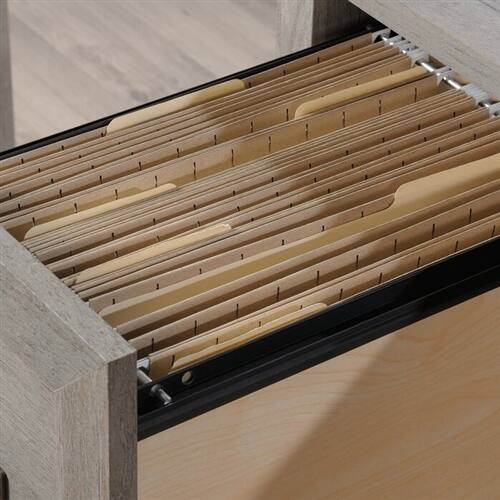 Back. SlickBlue - Top Drawer Farmhouse Office Desk with 2 Storage Drawers - Light Oak.