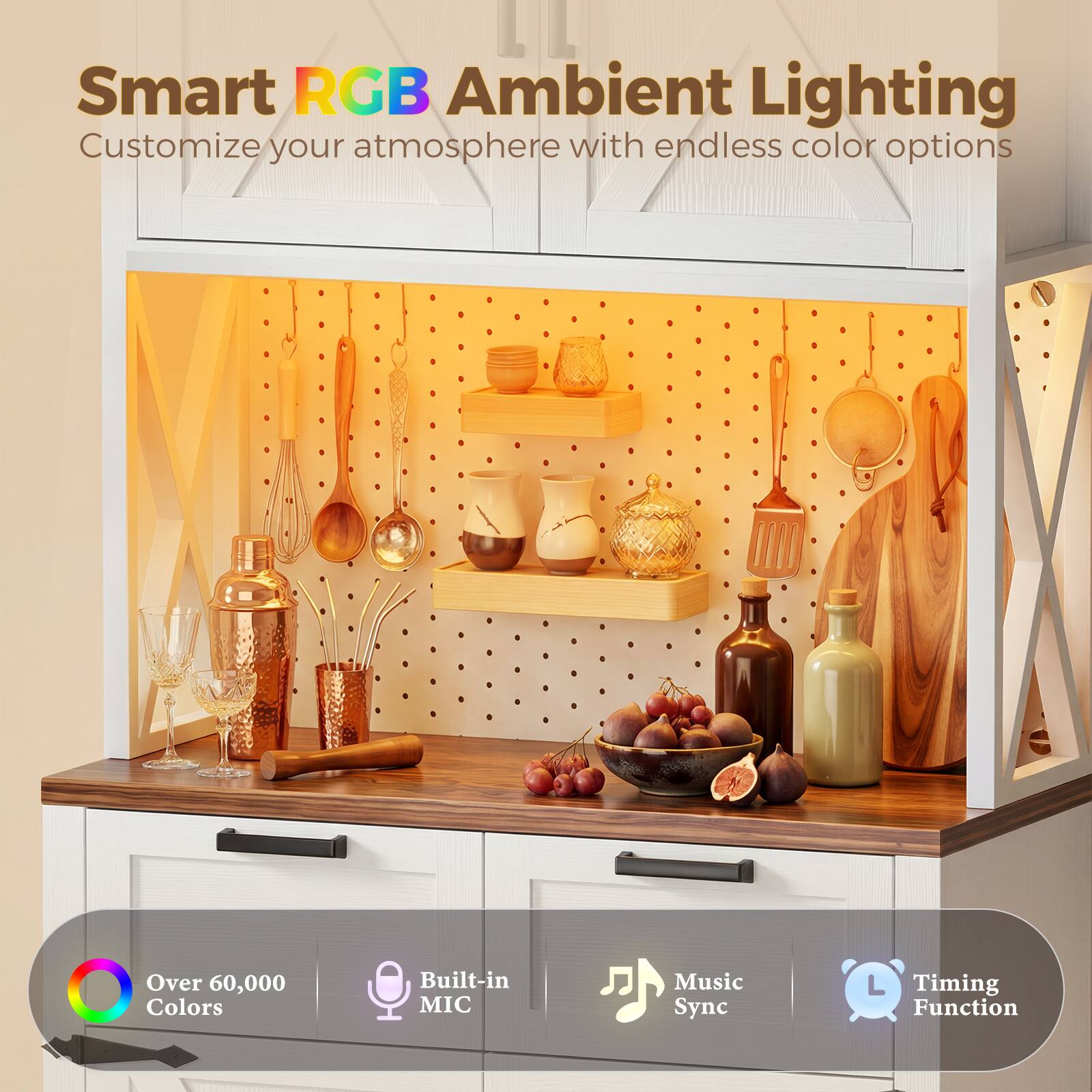 Smart RGB Ambient Lighting  
Customize your atmosphere with endless color options  
Over 60,000 Colors  
Built-in MIC  
Music Sync  
Timing Function
