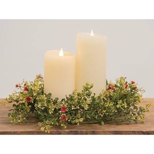 Angle. BreeBe - Ruby Buds & Baby's Grass Candle Ring - 6.5" - Green.