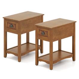 Gymax - Set of 2 Contemporary Side End Table Compact Table w/ Drawer Nightstand - Tawny