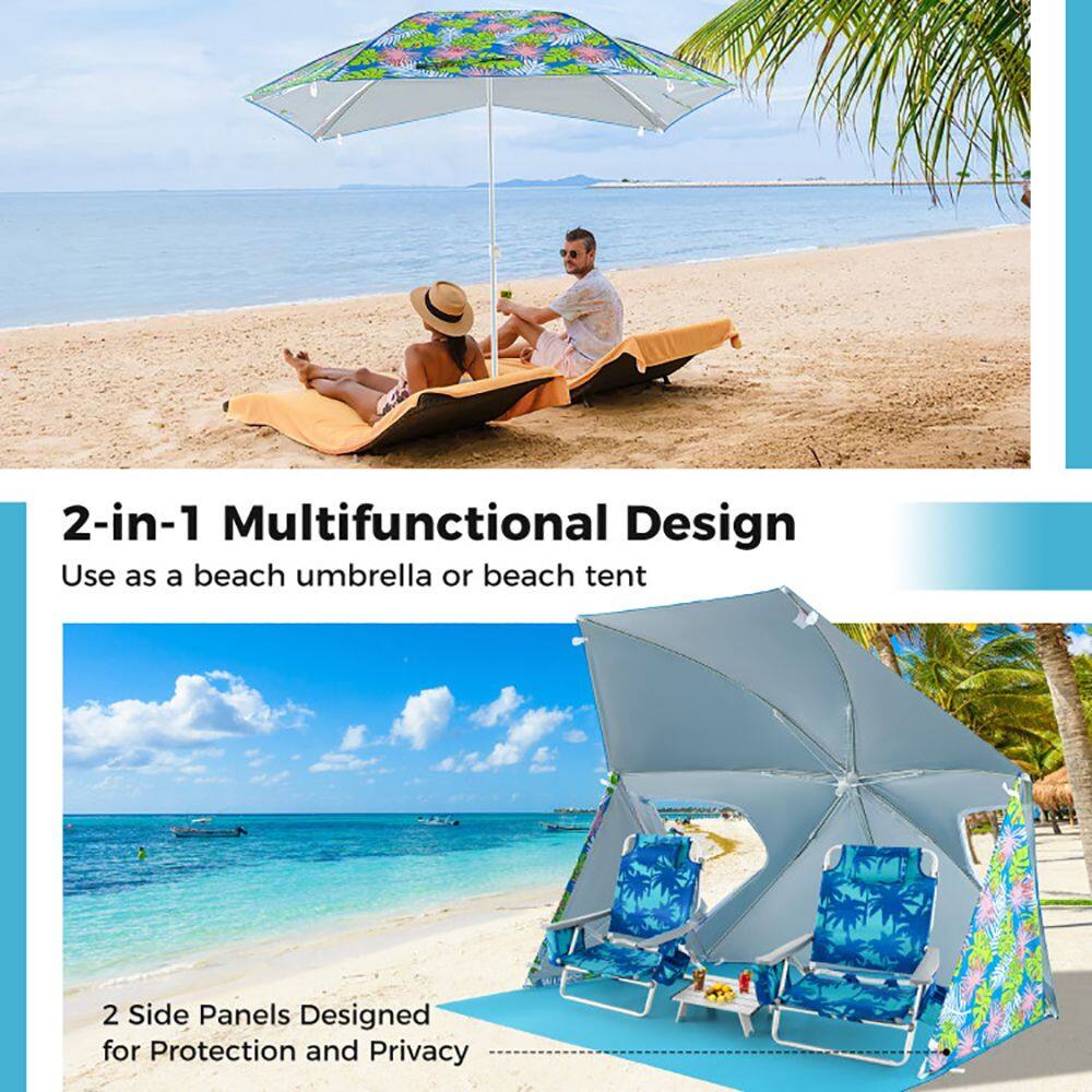 2-in-1 Multifunctional Design  
Use as a beach umbrella or beach tent  

2 Side Panels Designed for Protection and Privacy