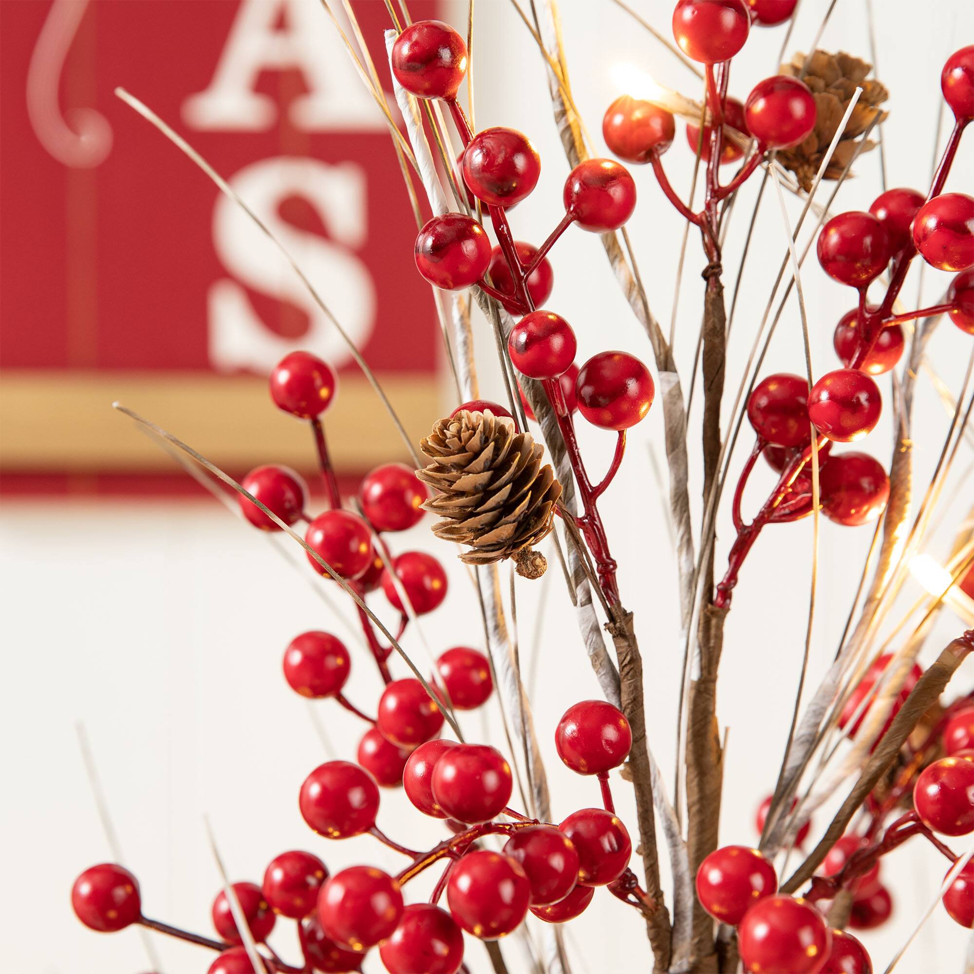 Alt View 8. Glitzhome - 36"H Christmas Lighted Berry and Pine Cone Urn Porch Tree, 20 Warm White Lights with timer - Green.