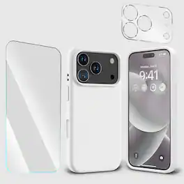Entronix - iPhone 17 Pro Bundle - Liquid Silicone Case with Screen & Camera Protectors - White