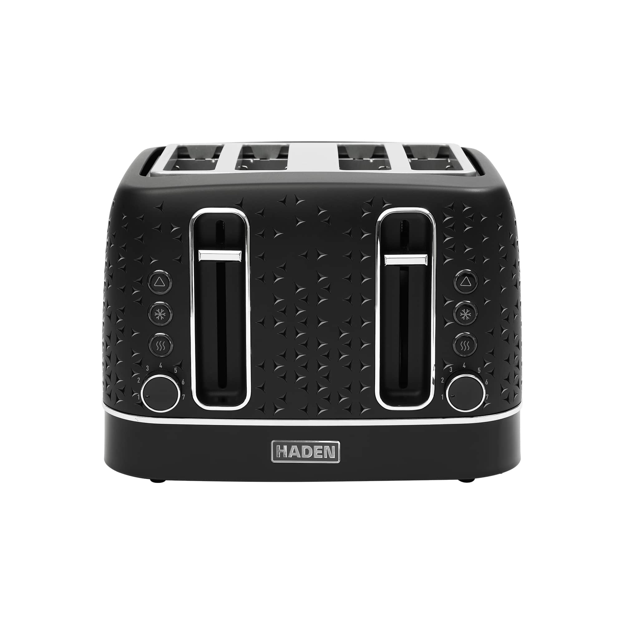 Haden - Starbeck 4 Slice Wide Slot Stainless Steel Toaster, Black & Chrome - Black / Chrome