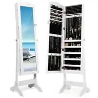 Costway - Mirrored Jewelry Cabinet Organizer Storage Box - White - Front_Zoom