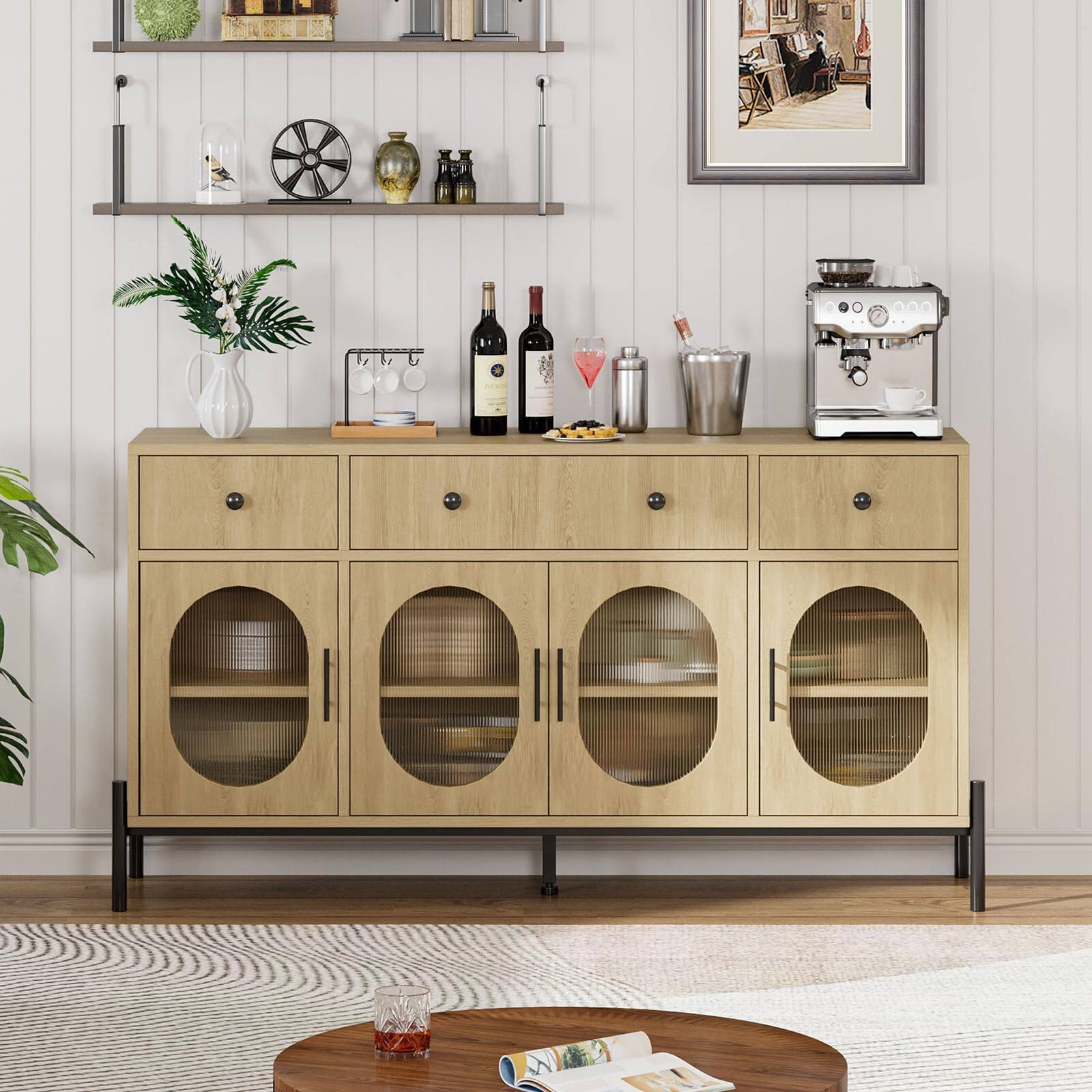 Alt View 1. Homhougo - Buffet Cabinet with Storage,62'' Large Sideboard Buffet Cabinet - Ivory.