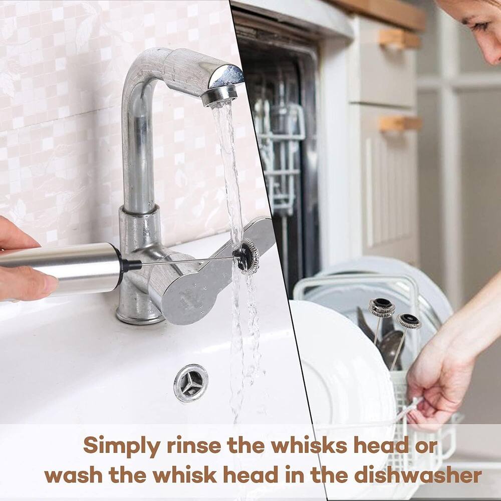Simply rinse the whisk head or wash the whisk head in the dishwasher.