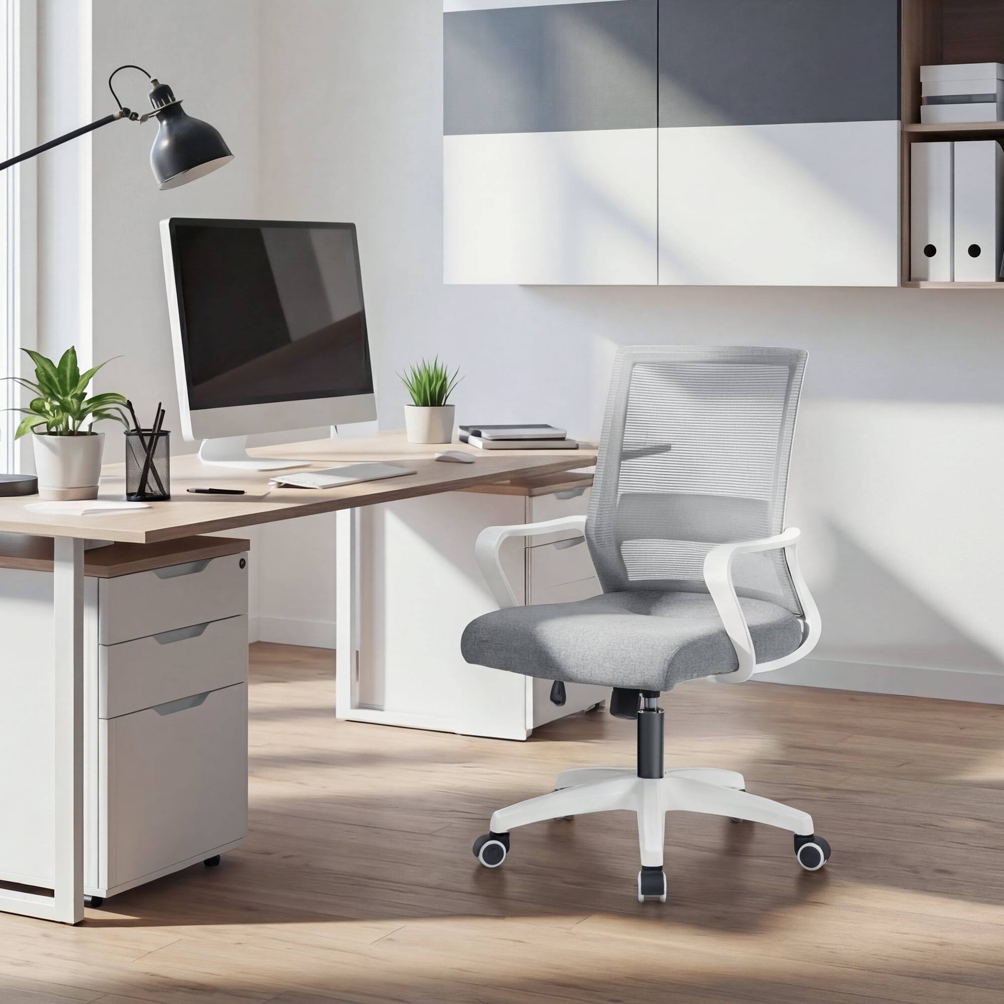 Alt View 2. Neo Chair - Ergonomic Mesh Office Chair, Mid Back Desk Chair with Lumbar Support, Adjustable Swivel Wheels - Gray.