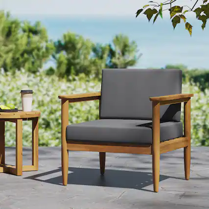 Front. Whisen - Outdoor Club Chair, Patio Chair with Teak Acacia Wood Frame and Water-Resistant Cushions - Dark Gray.