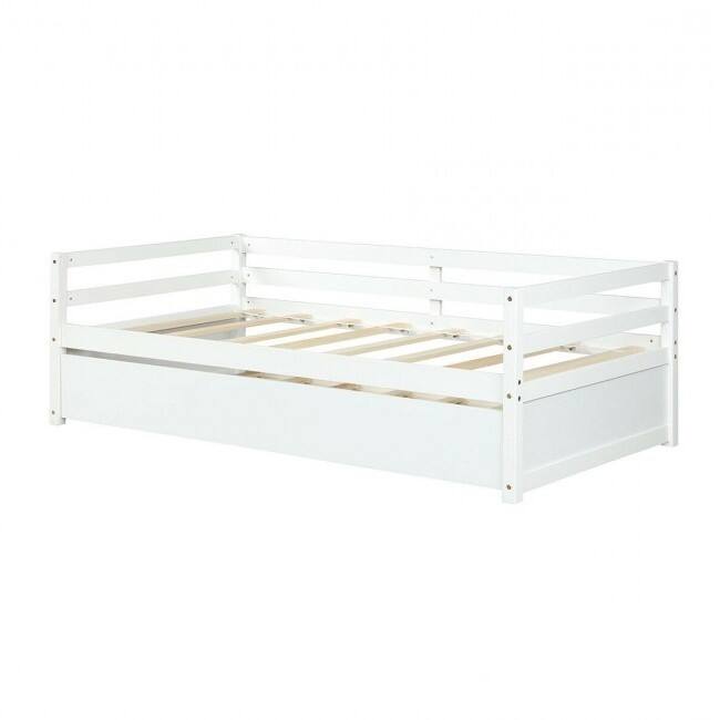 Angle. Hivvago - Twin/Twin Dorm Style Trundle Daybed Platform Bed Frame in White - White.