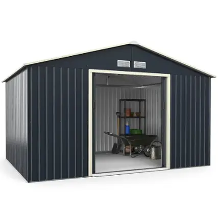 Front. Costway - Metal Storage Shed for Garden and Tools w/Sliding Double Lockable Doors - Grey.