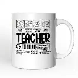 OrnamentallyYou - Teacher Label Mug, Funny Barcode for Dedicated Educators Gift - White