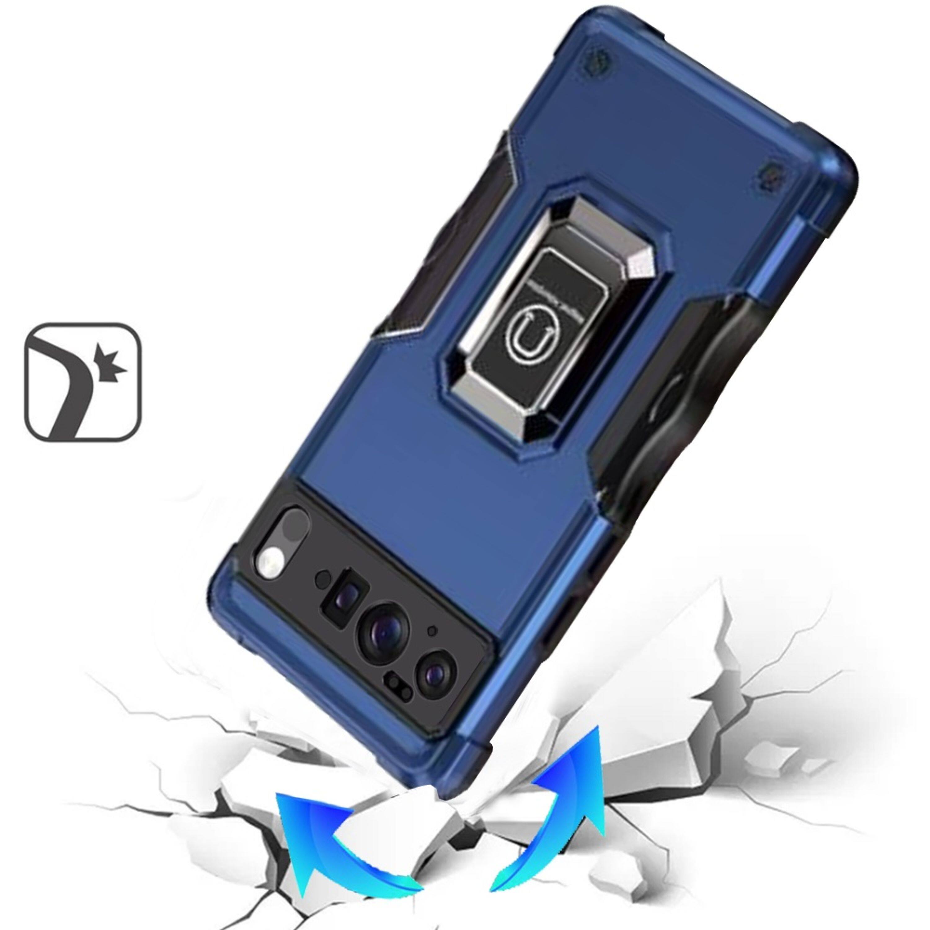 Left. Kitcheniva - Ergonomic Grip Hybrid Case With 360° Ring Stand And Tempered Glass For Google Pixel 10 & Google Pixel 10 Pro Blue - Blue.