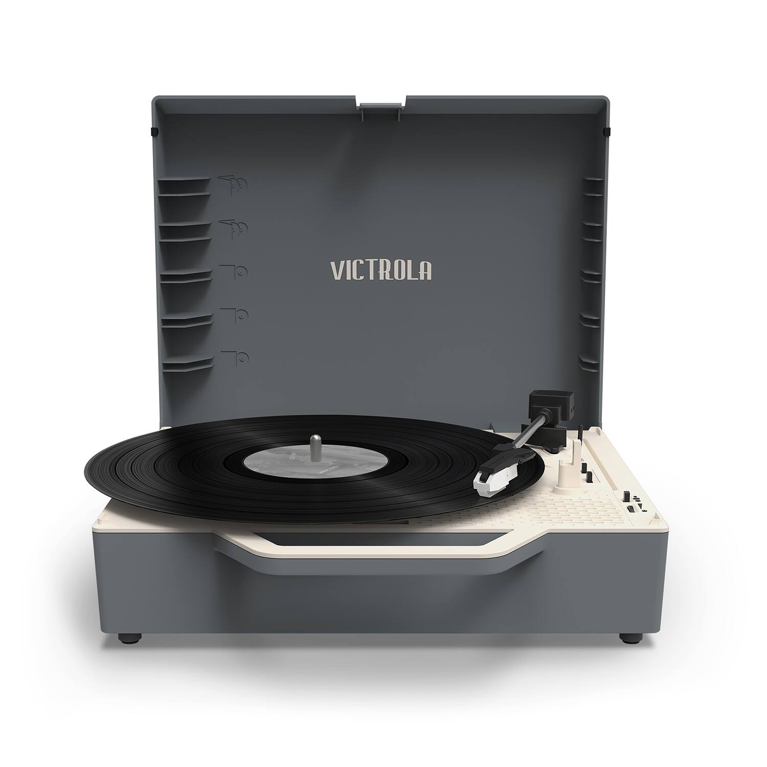 Alt View 16. Victrola - Re-Spin Sustainable Bluetooth Suitcase Record Player - Graphite Grey.