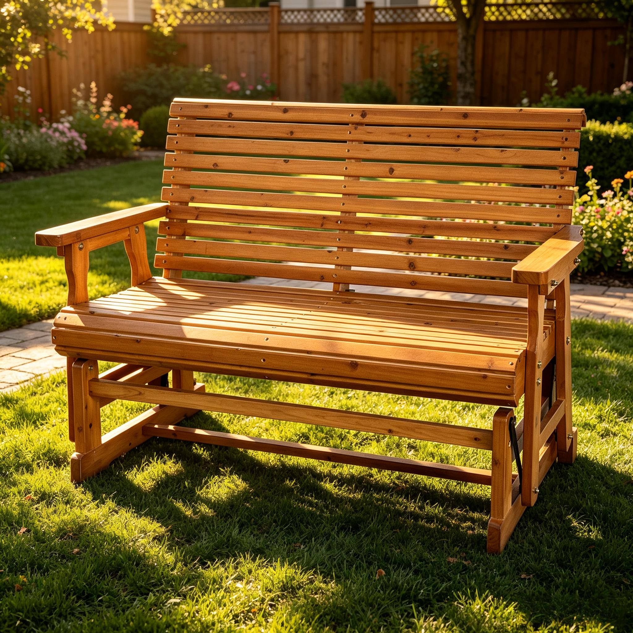 Fortune Candy - Outdoor Wooden Glider for 2 Person, Heavy Duty 800 LBS Porch Glider for Garden Yard - Teak Tone