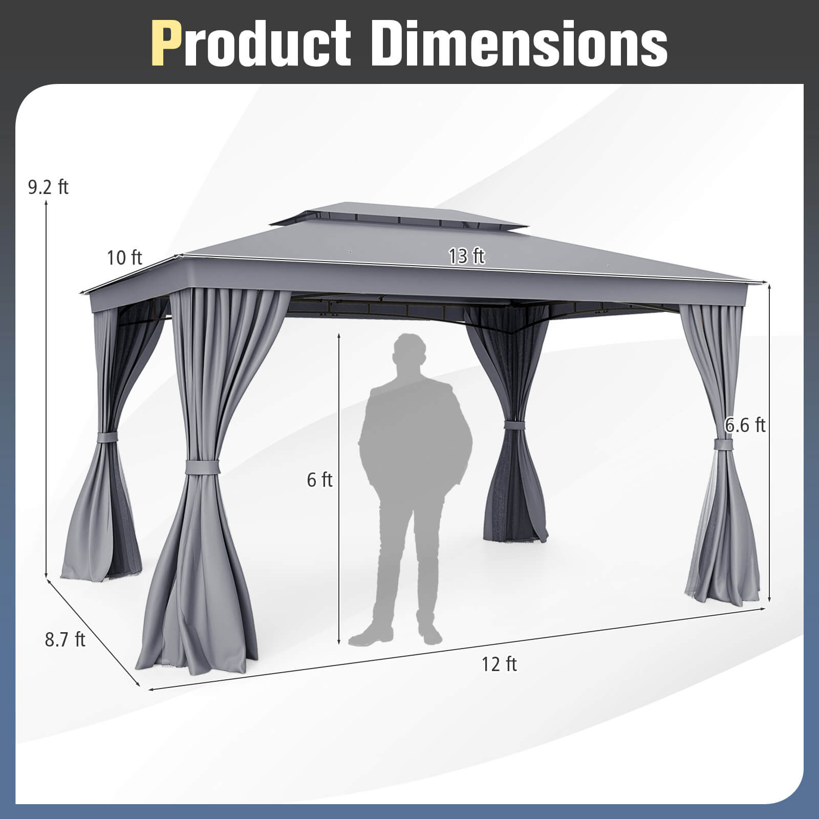 Product Dimensions: 9.2 ft, 10 ft, 13 ft, 6.6 ft, 6 ft, 8.7 ft, 12 ft