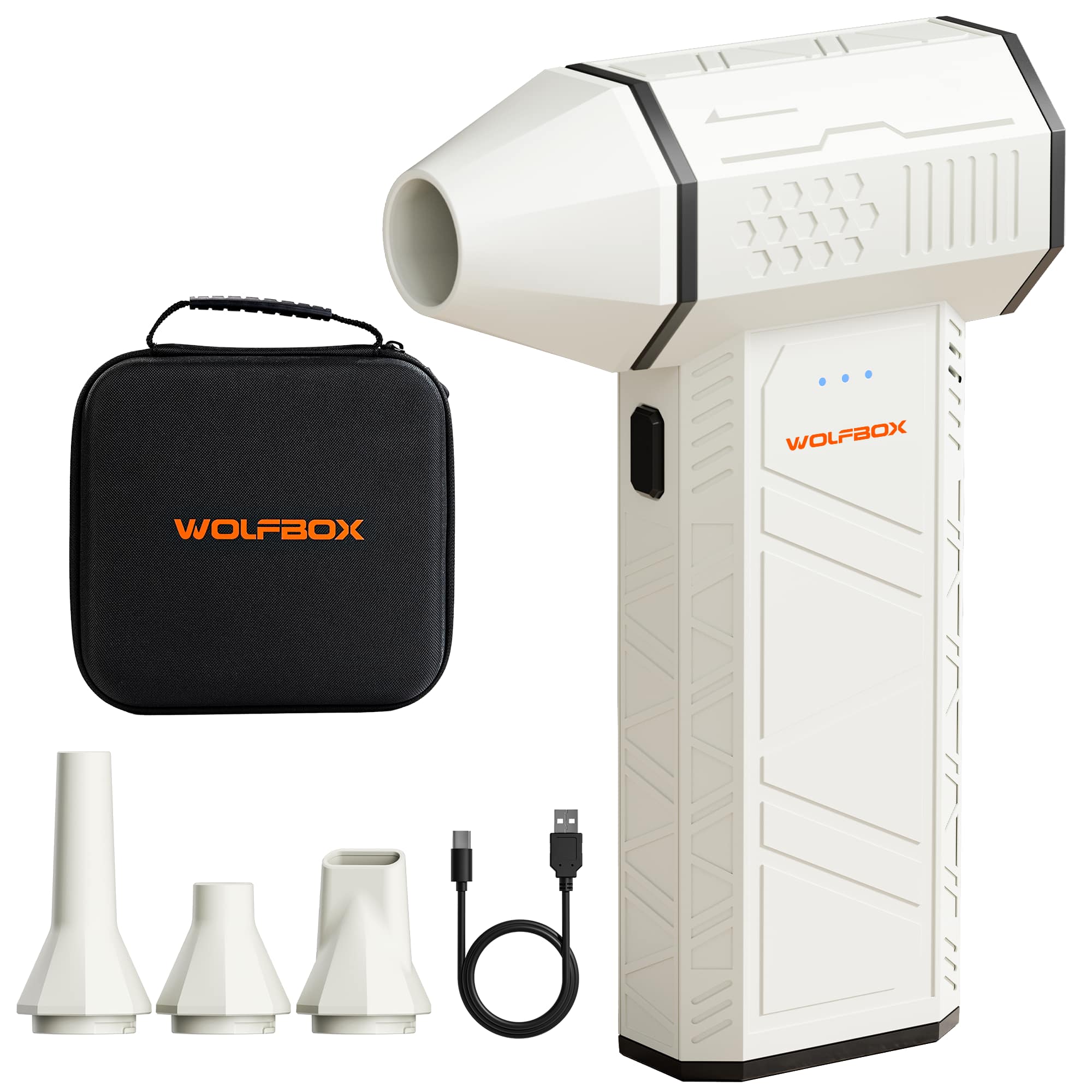 WOLFBOX - Compressed Air Duster, 110000RPM Super Power Air Blower, Dust Blower for PC, Keyboard, with Hand Caryying Case - White