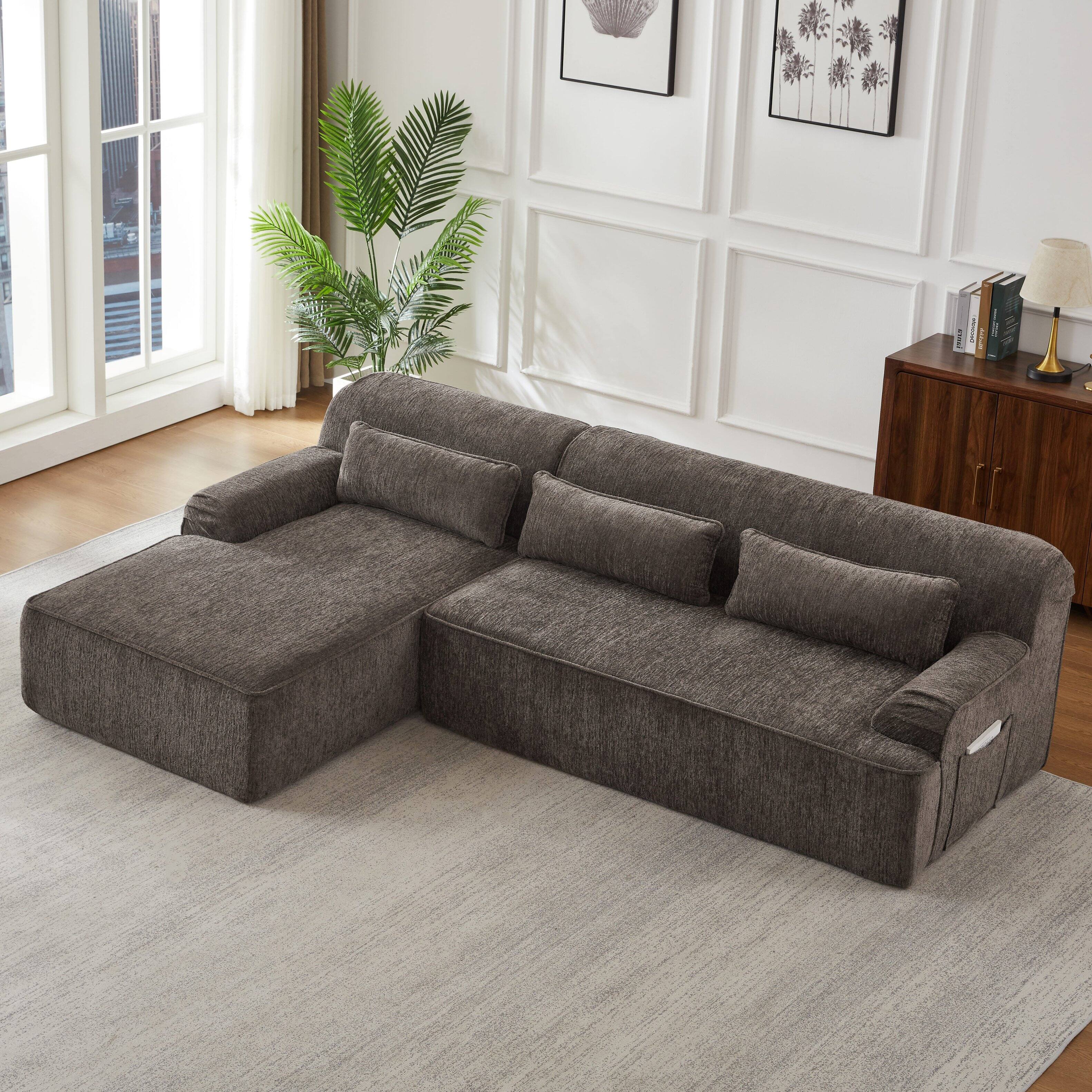 Alt View 5. Aukfa - Chenille L-Shape Sectional Sofa-Minimalist, Sleeper Couch for Living Room, Apartment, Reception-No Assembly - Brown.