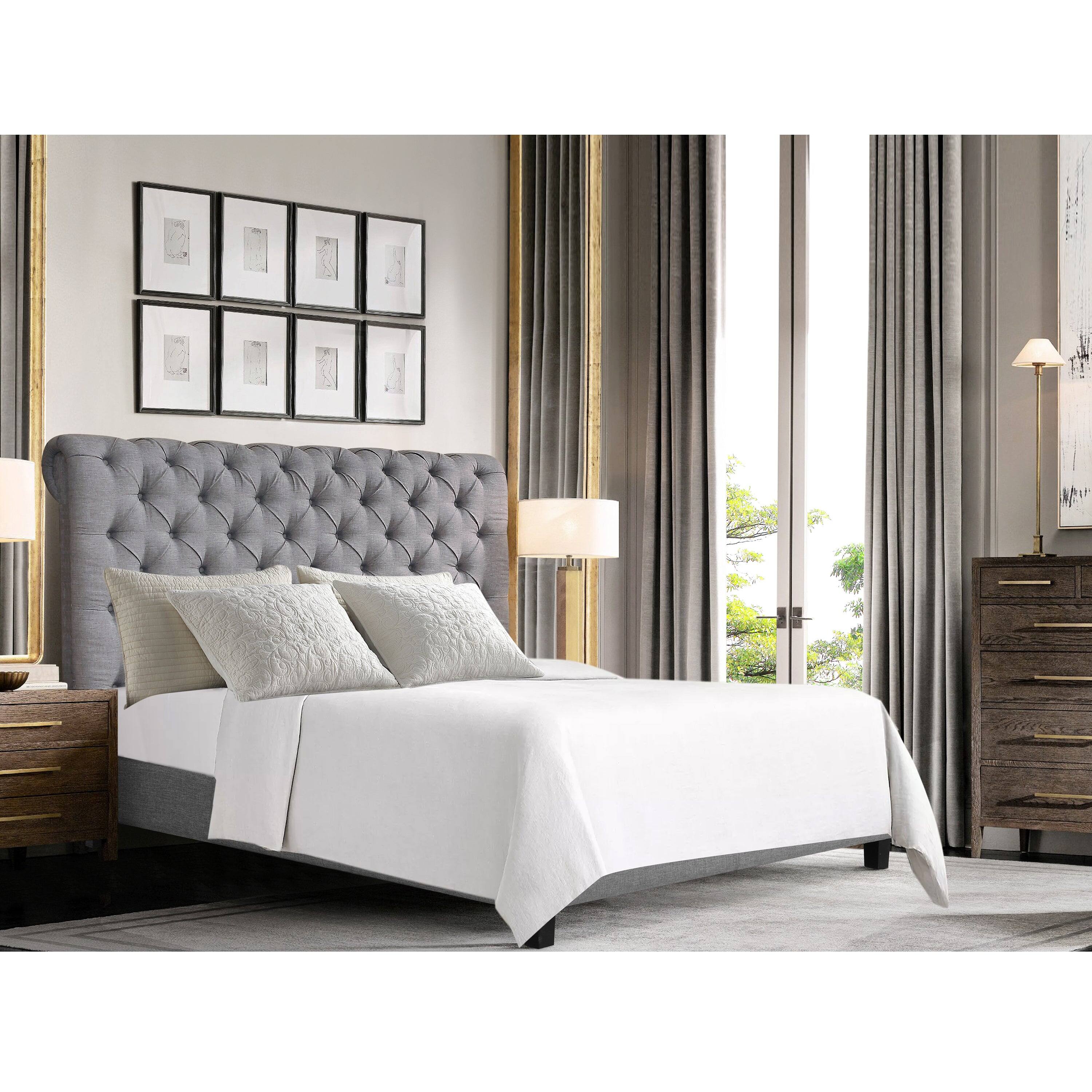 Alt View 4. Boyel Living - Upholstered Bed with Button Tufted Headboard and Solid Wood Frame - Light Gray.