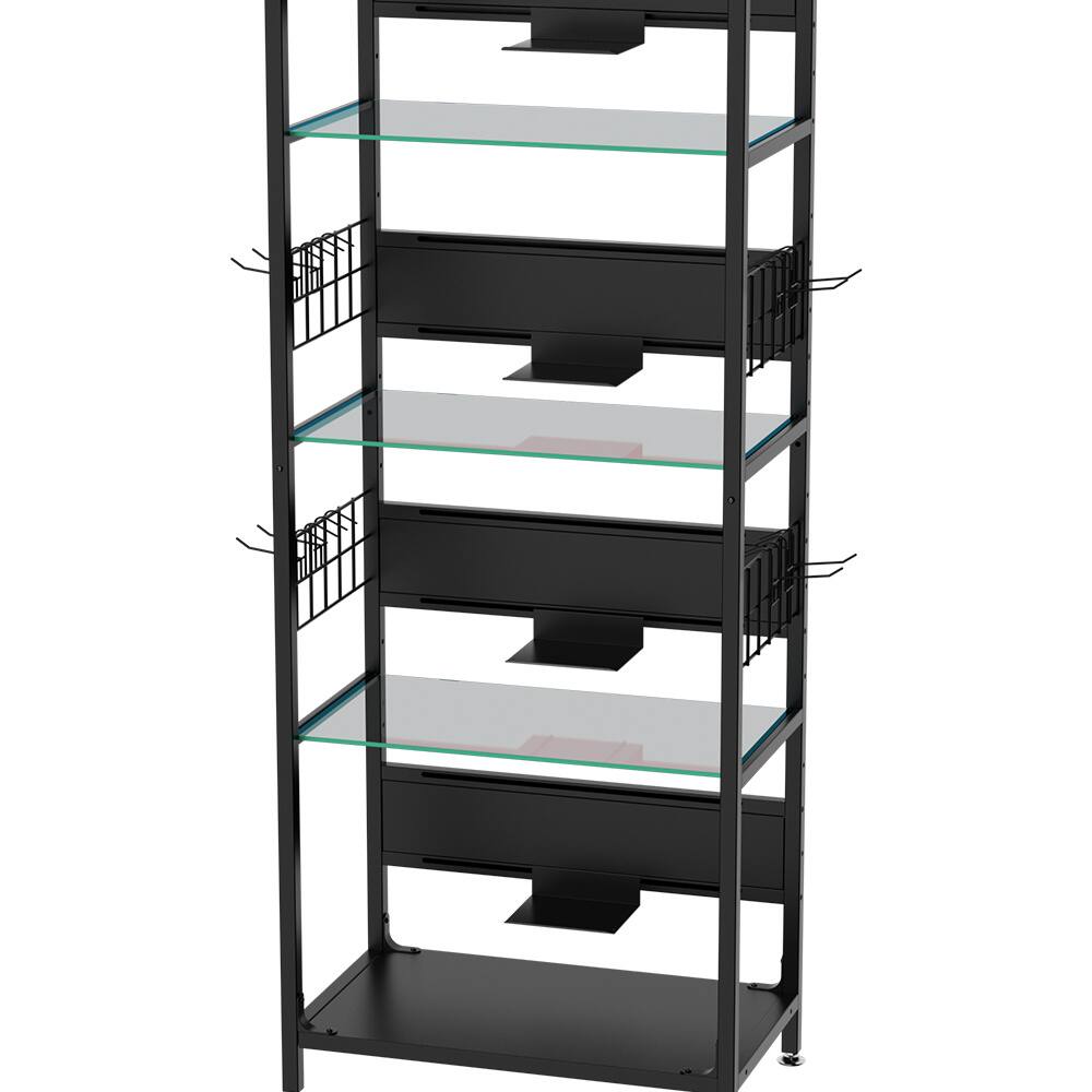 COWLOWN - 4-Tier Glass Display Shelf with RGB LED Lights Metal Frame Curio Cabinet for Collectibles and Decor - Black