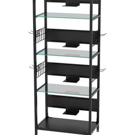 COWLOWN - 4-Tier Glass Display Shelf with RGB LED Lights Metal Frame Curio Cabinet for Collectibles and Decor - Black