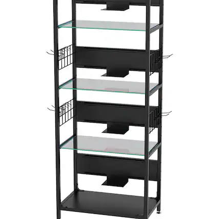 Front. COWLOWN - 4-Tier Glass Display Shelf with RGB LED Lights Metal Frame Curio Cabinet for Collectibles and Decor - Black.