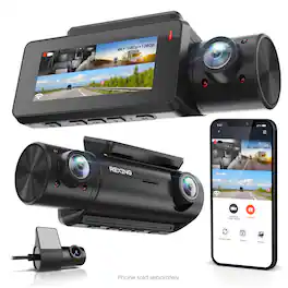 Rexing - C3 – 3-Channel Dash Cam with Wi-Fi and Cabin View, Compatible with Most Cars, SUVs, and Trucks - Black