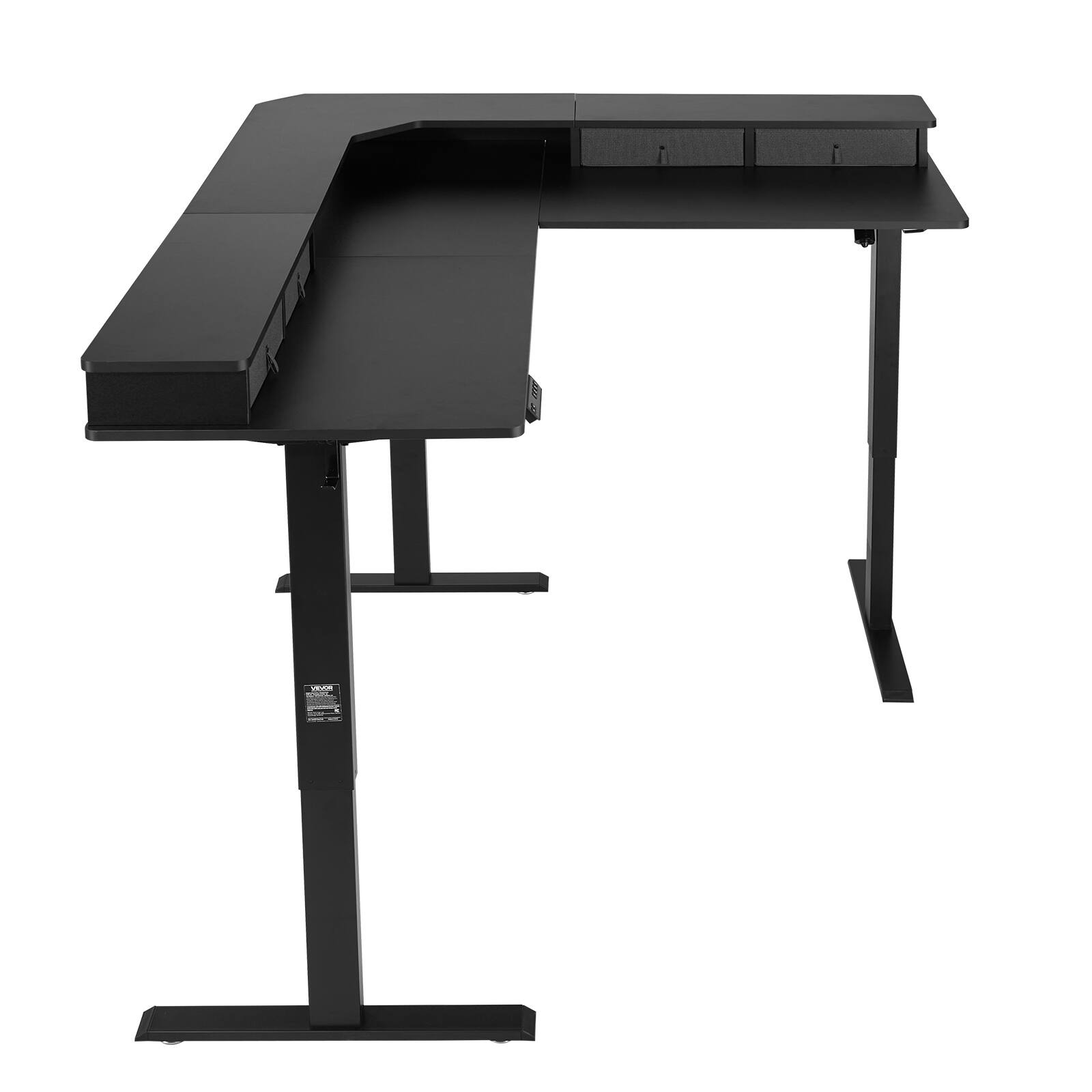 Alt View 5. VEVOR - L Shaped Desk, Electric Adjustable Height Corner Gaming Desk with CPU Stands, Dual Hooks and Fabric Drawers - Black.