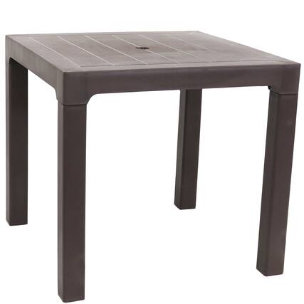 Front. Sunnydaze - 31.25 in Plastic Square Patio Dining Table - Brown.