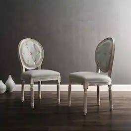 Arise Vintage French Upholstered Fabric Dining Side Chair Set of 2 by Modway - Light Gray