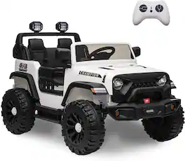 Jojoka - 24V 2-Seater Kids Ride-On Jeep, Dual 200W Motors, 4WD, Remote Control, LED Lights, Bluetooth, 7Ah Battery, MP3 Player - White