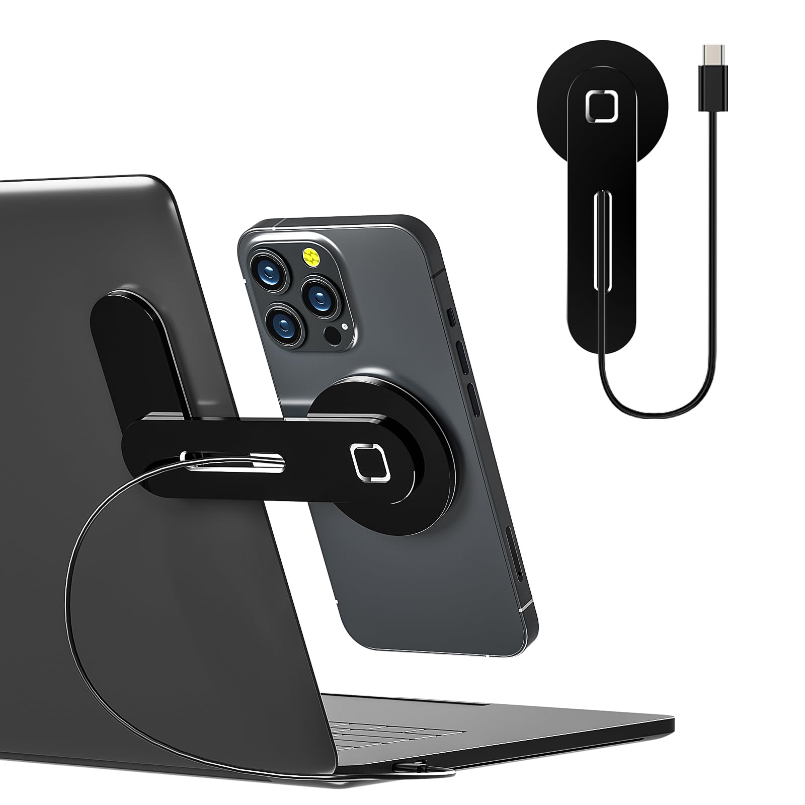 Empire DigiLabs - Laptop Phone Holder 15w Fast Wireless Magnetic For Adjustable Monitor Side Mount Series Slim Portable Compu - Black