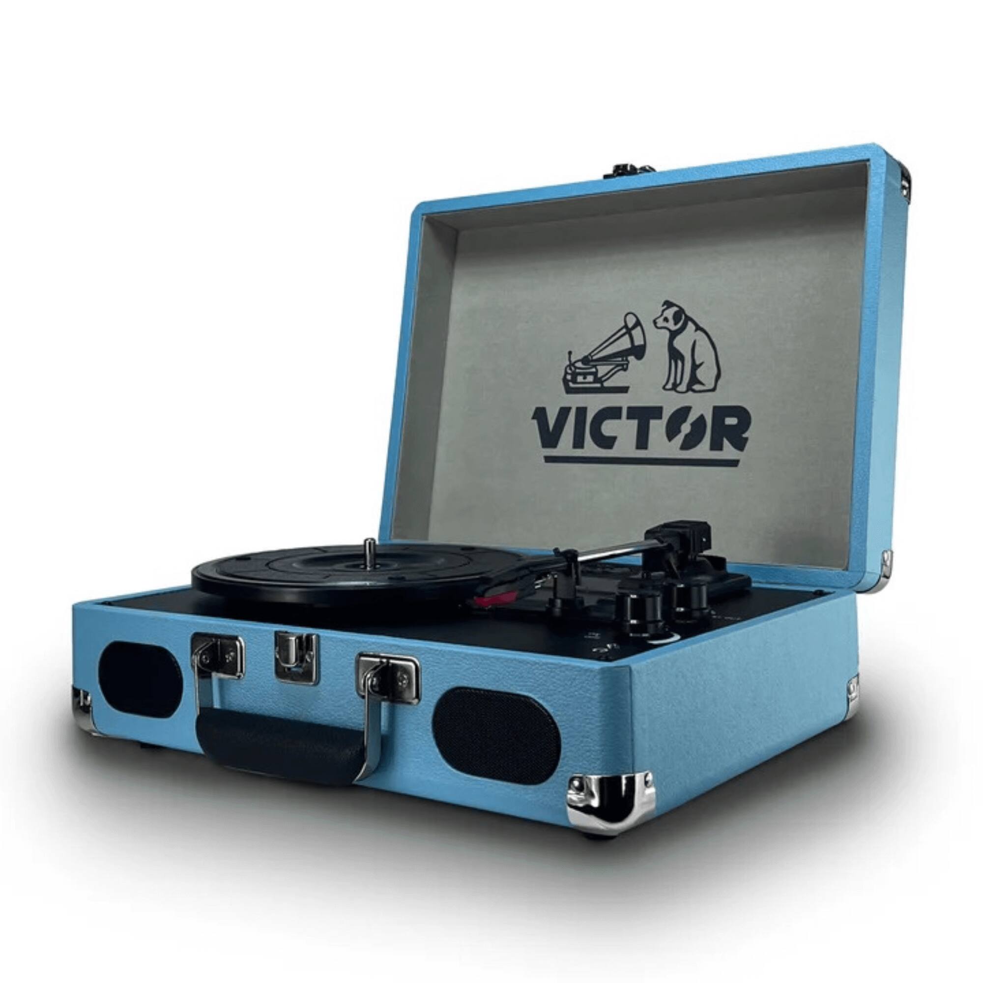 Angle. Victor Audio - Metro Plus Portable Dual Bluetooth Suitcase Turntable - Turquoise.
