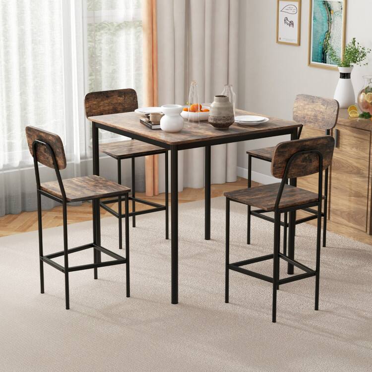 Angle. SlickBlue - 5-Piece Industrial Dining Set with Counter Height Table and 4 Bar Stools - Coffee.