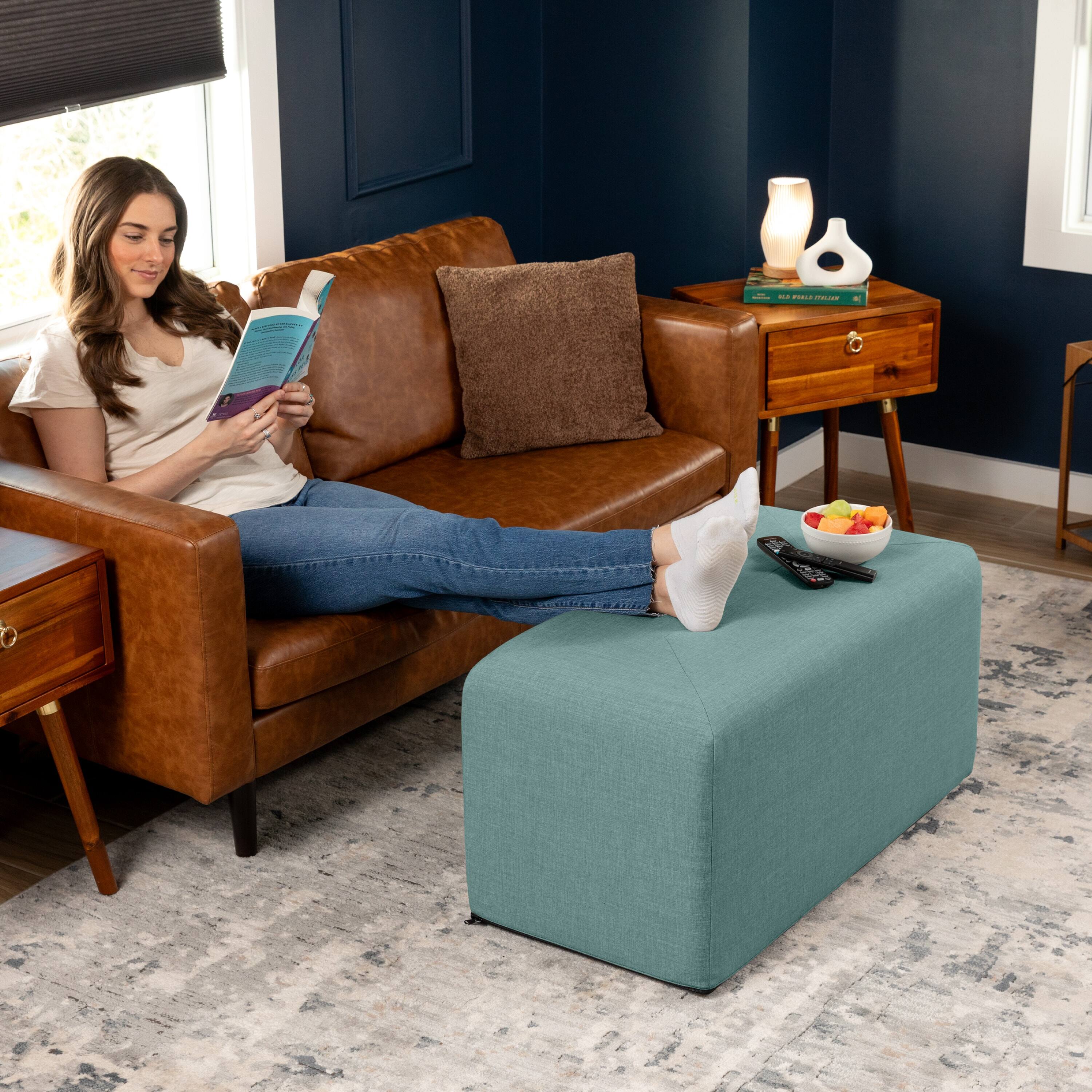 Alt View 1. Jaxx - Jaxx Monroe Large Rectangular Foam Ottoman / Coffee Table, (36 x 18), Lagoon - Lagoon.