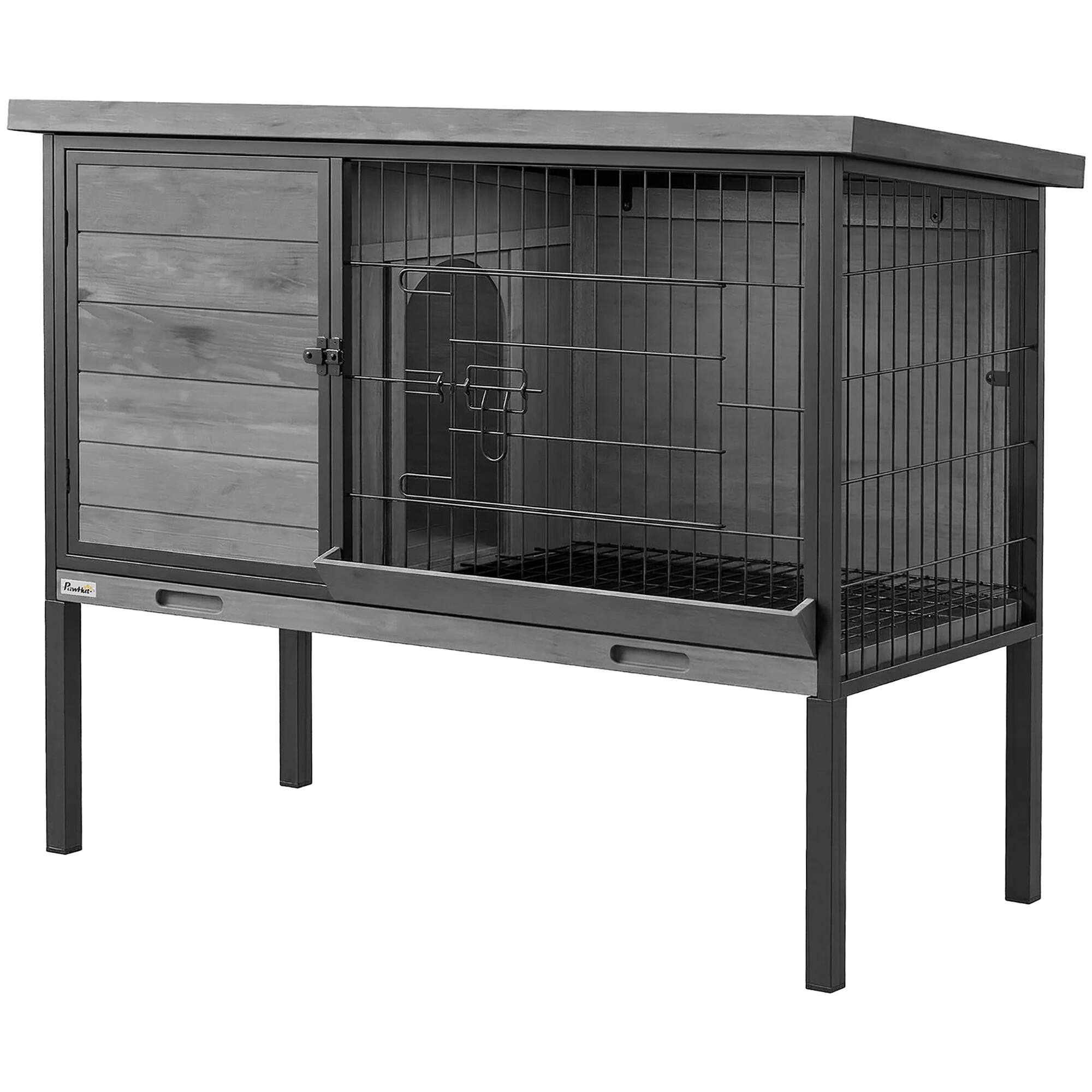 Front. Pawhut - Rabbit Hutch Outdoor - Light Gray.