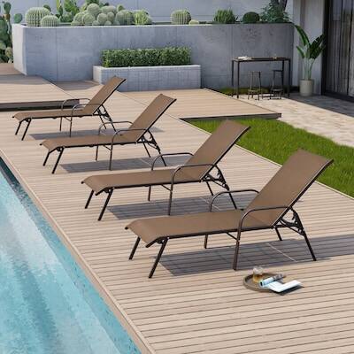 Alt View 7. Crestlive Products - Crestlive Products Set of 2 Brown Metal Frame Adjustbale Chaise Lounge Chair with Texteline Sling Seat - Brown.