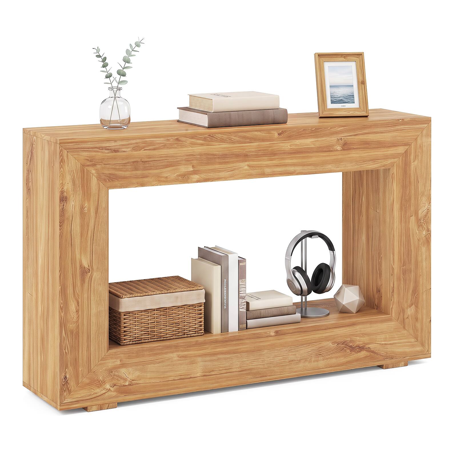 Alt View 1. Costway - Costway 47" Farmhouse Console Table 2-Tier Sofa Table Behind Couch with Open Storage Shelf - Natural.